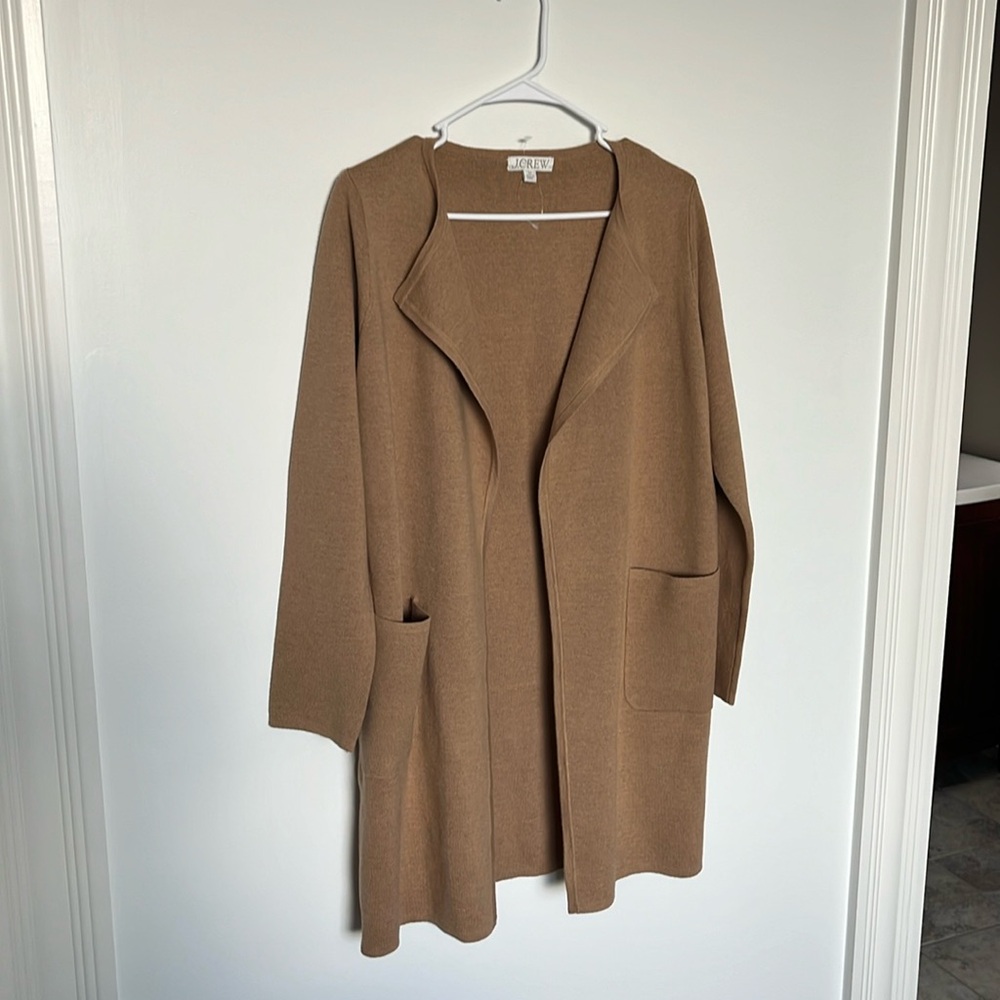 J. Crew Open-Front Long Pocket Cardigan Coatigan - Camel